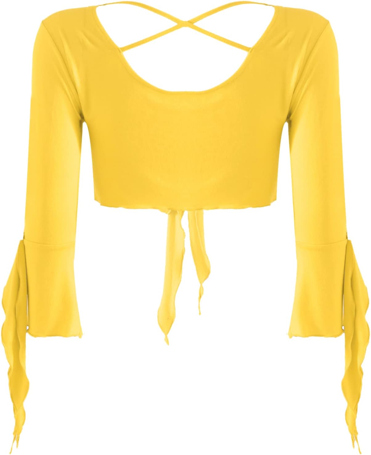 inlzdz Dam magdans topp 3/4 ärmar magfri blus topp cardigan med tofsar långärmad bolero Shrug topp rygglös crop top axeljacka festlig magdans kostym