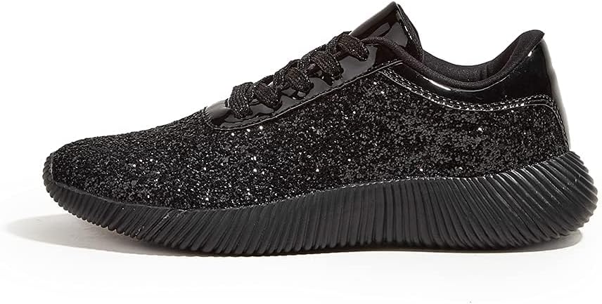 LUCKY STEP Briljanta sneakers för kvinnor med strass och metallpaljetter, lätta tennisskor