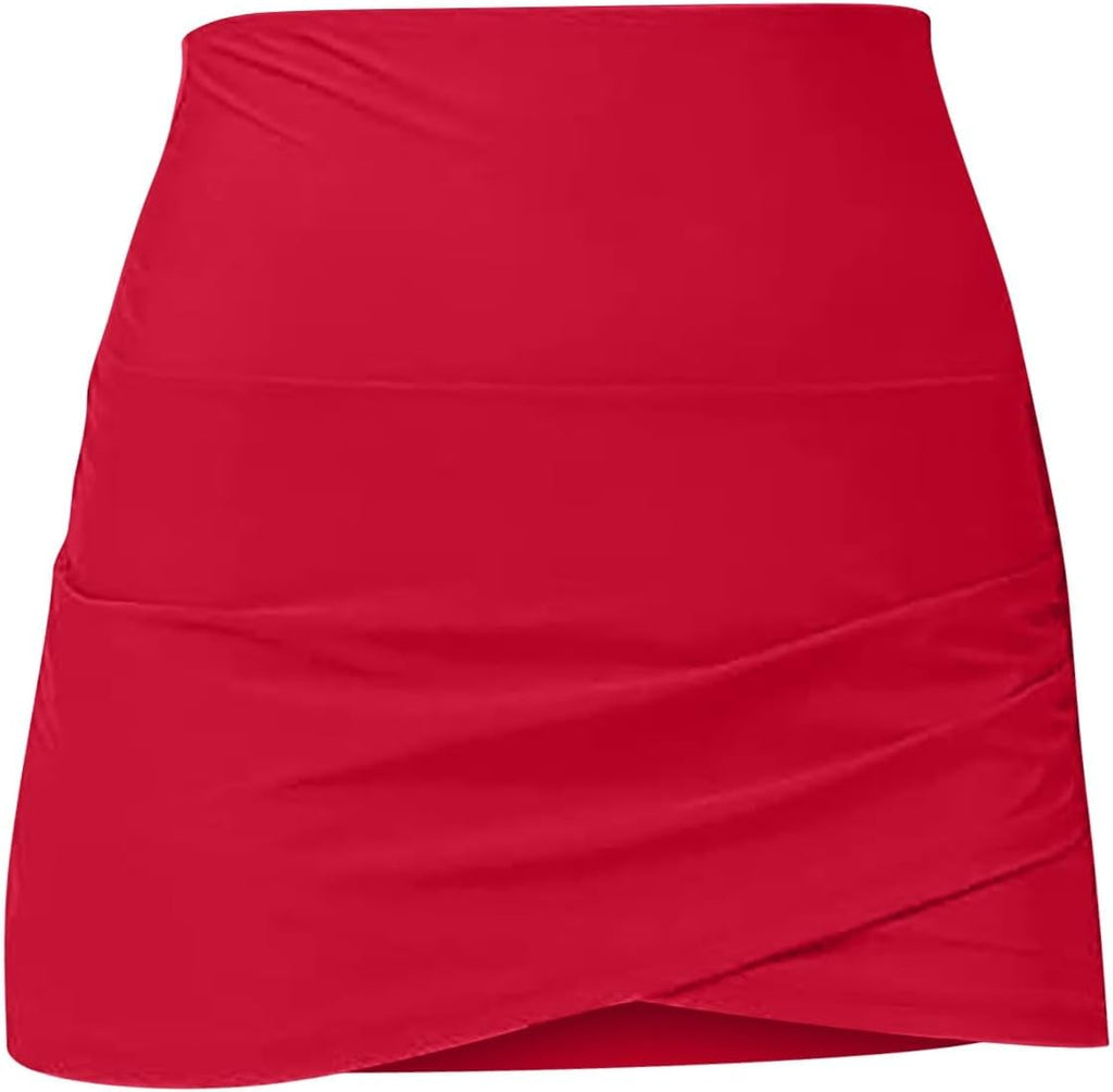 Kort kjol för kvinnor sommar flytande, elastisk figurbetonad minikjol, kjol med hög midja, lediga kjolar lös underkjol, enfärgad, korta löparkjolar, sportkjolar