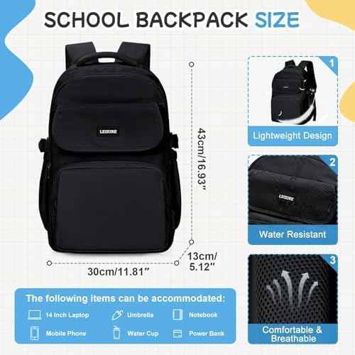 HYC00 Skolryggsäck Flicka Skolväska Lätt Ryggsäck Tjej Tonåring Bokväskor Skola Skolväskor Pojkar Laptop Ryggsäck Dam 14 Tum College Bag Fritidsryggsäck för Kvinnor Casual Dagsryggsäck,Blå