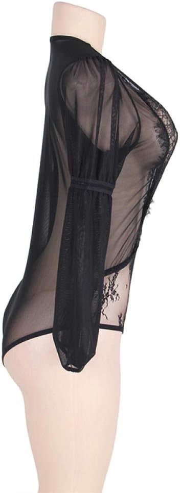 N/X Svart blå plus size spets ärm långärmad bodysuit mode sommar bodysuit kvinnor transparen