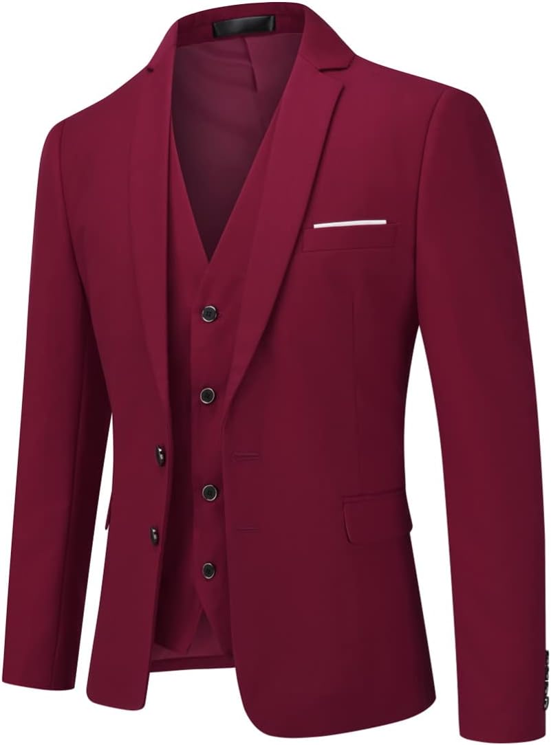 YOUTHUP 3-delad kostym smal passform för män elegant business bröllop kostym blazer västar byxor