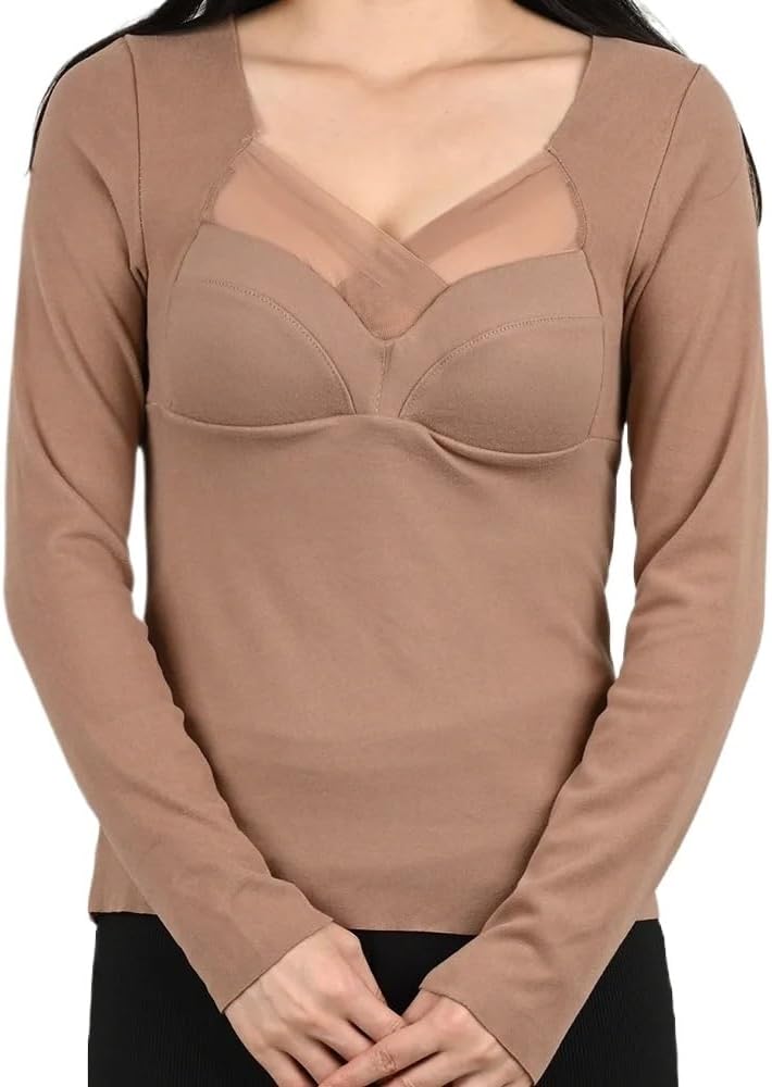 1 st Dam Termisk Underkläder Höst Vinter Långärmad T-shirt Med Inbyggda Vadderingar Dam Plus Size Varma Mjuka Underkläder