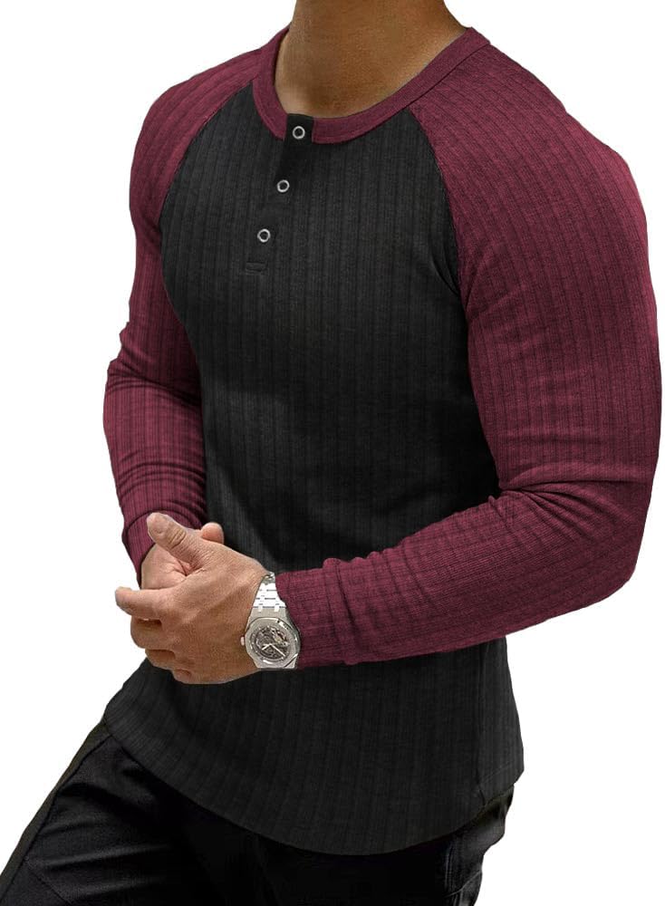 Muscle CMdr mäns ribbad Henley-skjorta kortärmad smal passform muskelskjorta anpassad bomull vardaglig långärmad