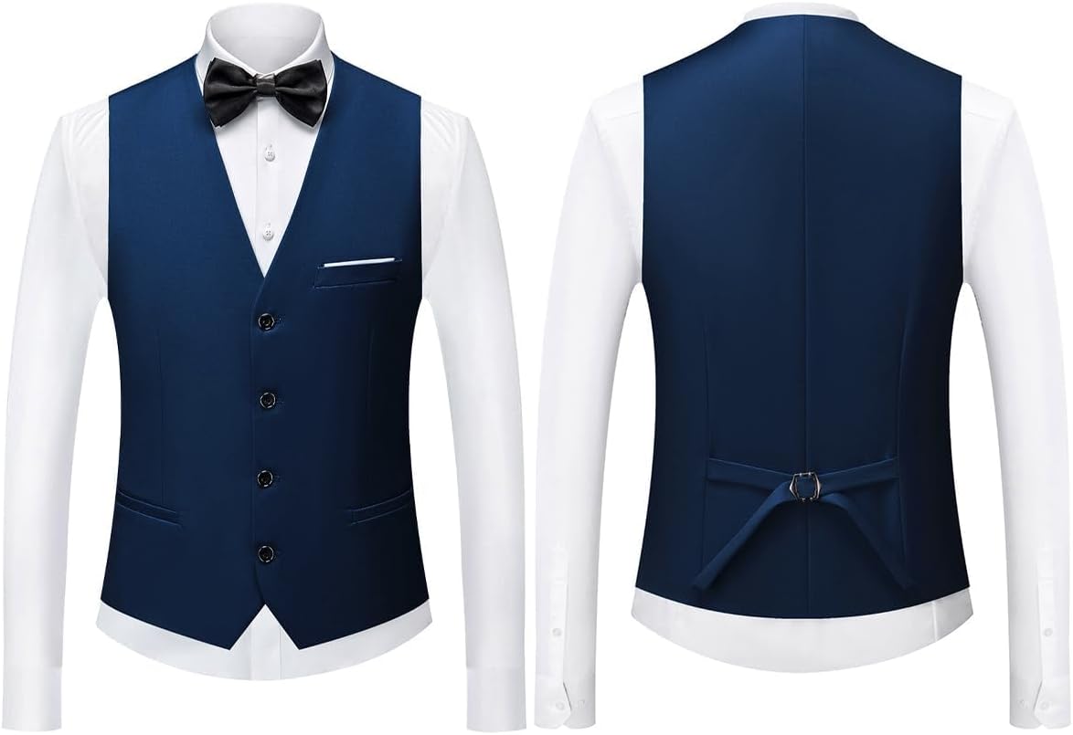 Herrar 3 stycken kostym slim fit en knapp halsduk revers för bröllop bal kavaj väst byxor set