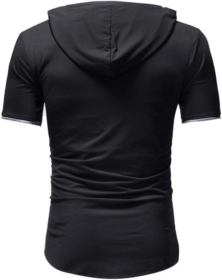 Mode herr ren färg sport huvtröja kortärmad skjorta topp ung mode blous, Schwarz, 3XL
