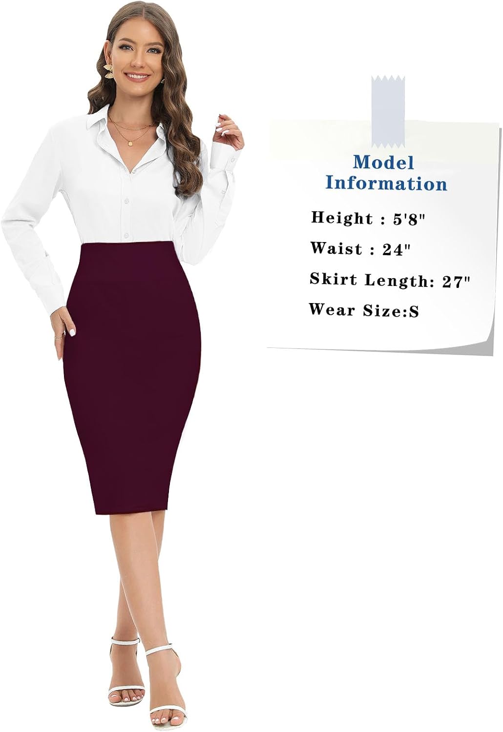 Tapata Dam kontor arbete pennkjol stretch hög midja under knät bodycon för business casual