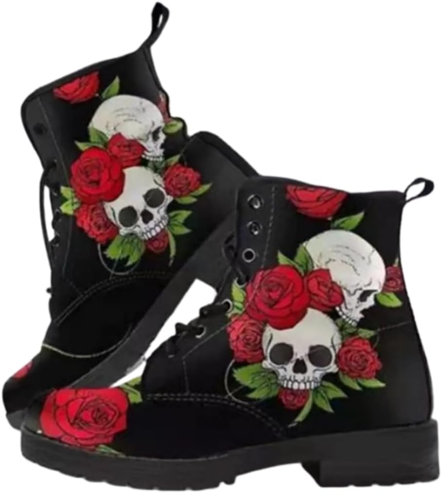 Ulalaza Dam gotiska plattform ankelstövlar med fladdermusvinge spännen tjocka blockklackar rund tå dragkedja punk motorcykel stridsstövlar bekväma korta gotiska tossor