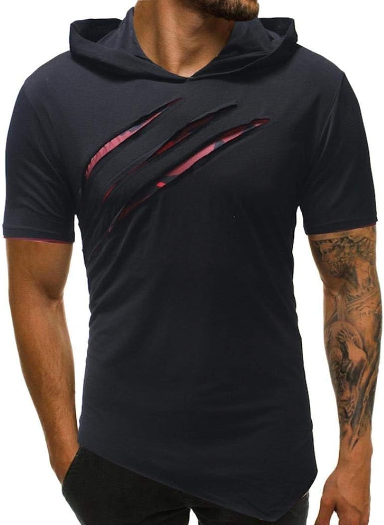 Mode herr ren färg sport huvtröja kortärmad skjorta topp ung mode blous, Schwarz, 3XL