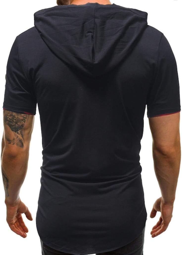 Mode herr ren färg sport huvtröja kortärmad skjorta topp ung mode blous, Schwarz, 3XL