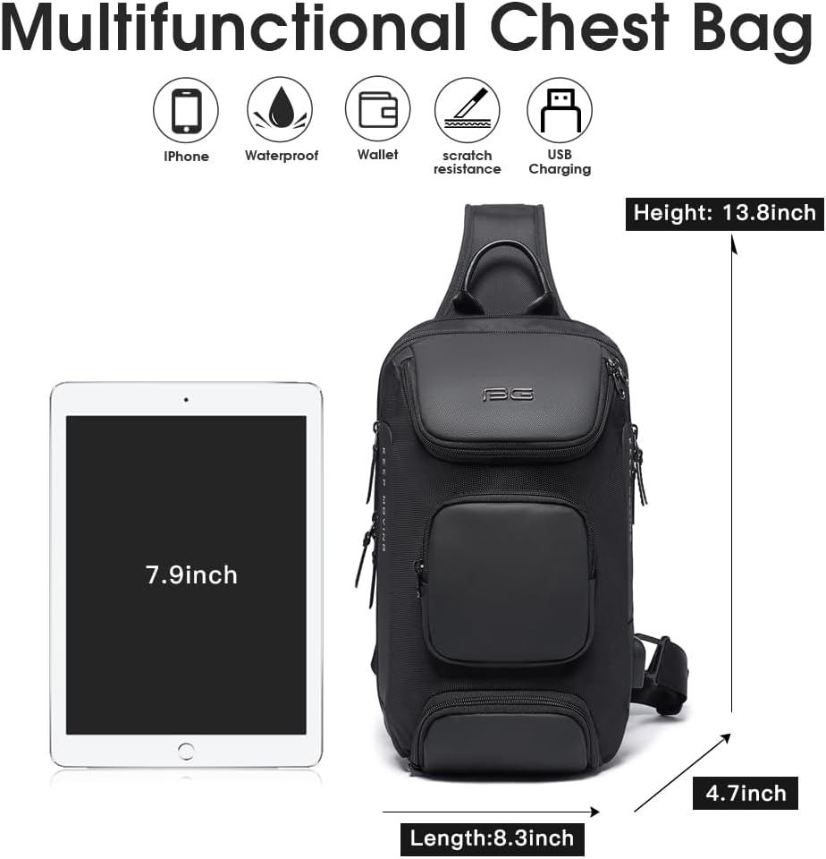 BANGE Axelväska, vattentät bröstväska för män, crossbody-ryggsäck för män, Svart, Without Lock, Hållbar