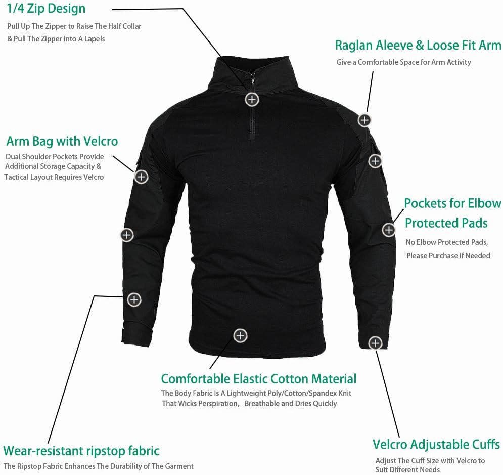 Tactical Combat T-shirt för män, Ripstop andningsbar tröja för jakt Military Airsoft