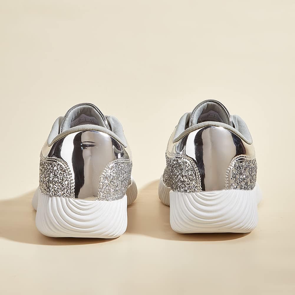 LUCKY STEP Briljanta sneakers för kvinnor med strass och metallpaljetter, lätta tennisskor