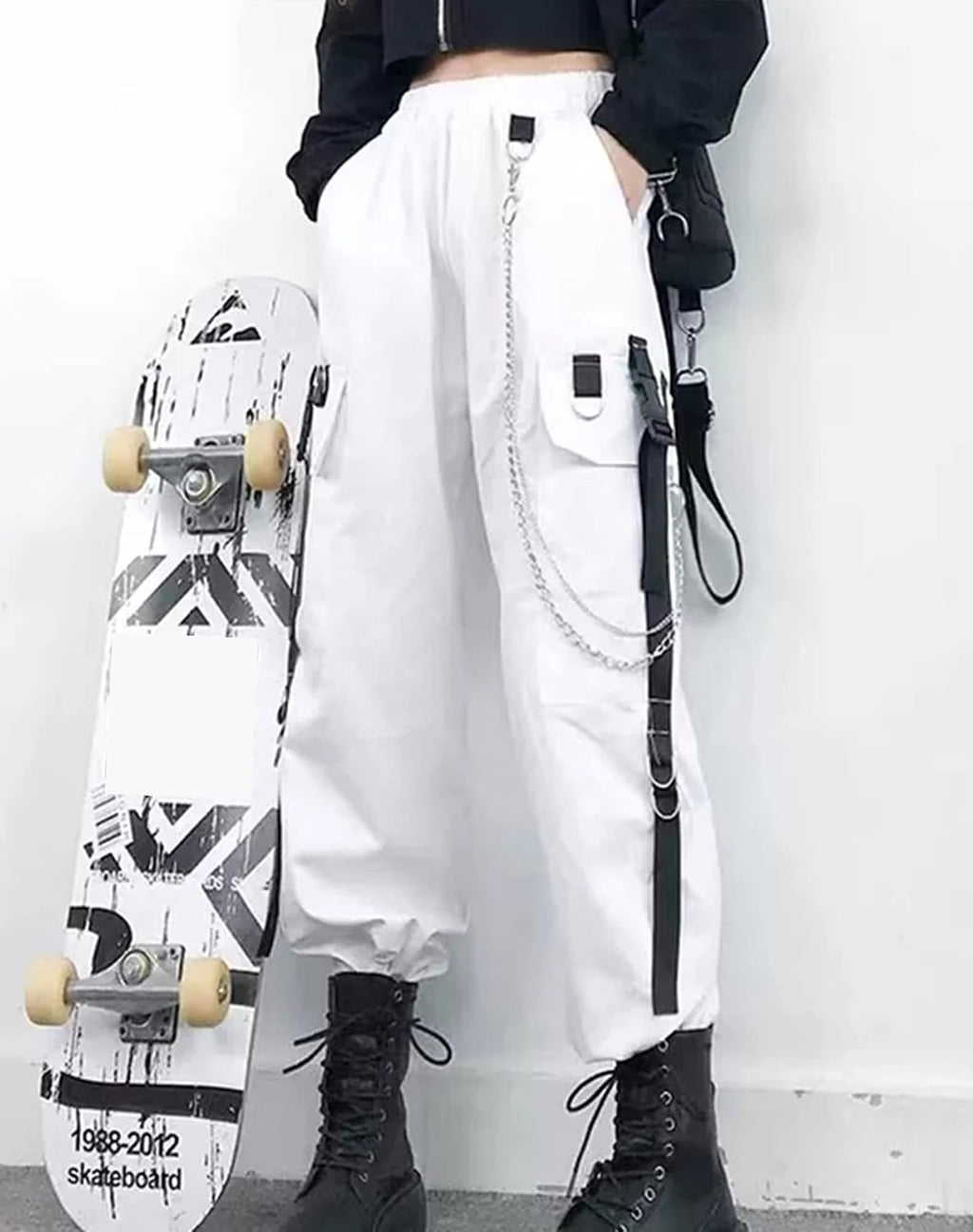Cargobyxor dam med byxkedja gotiska kläder dam goth punk Y2k techwear byxor