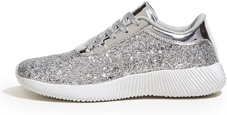 LUCKY STEP Briljanta sneakers för kvinnor med strass och metallpaljetter, lätta tennisskor
