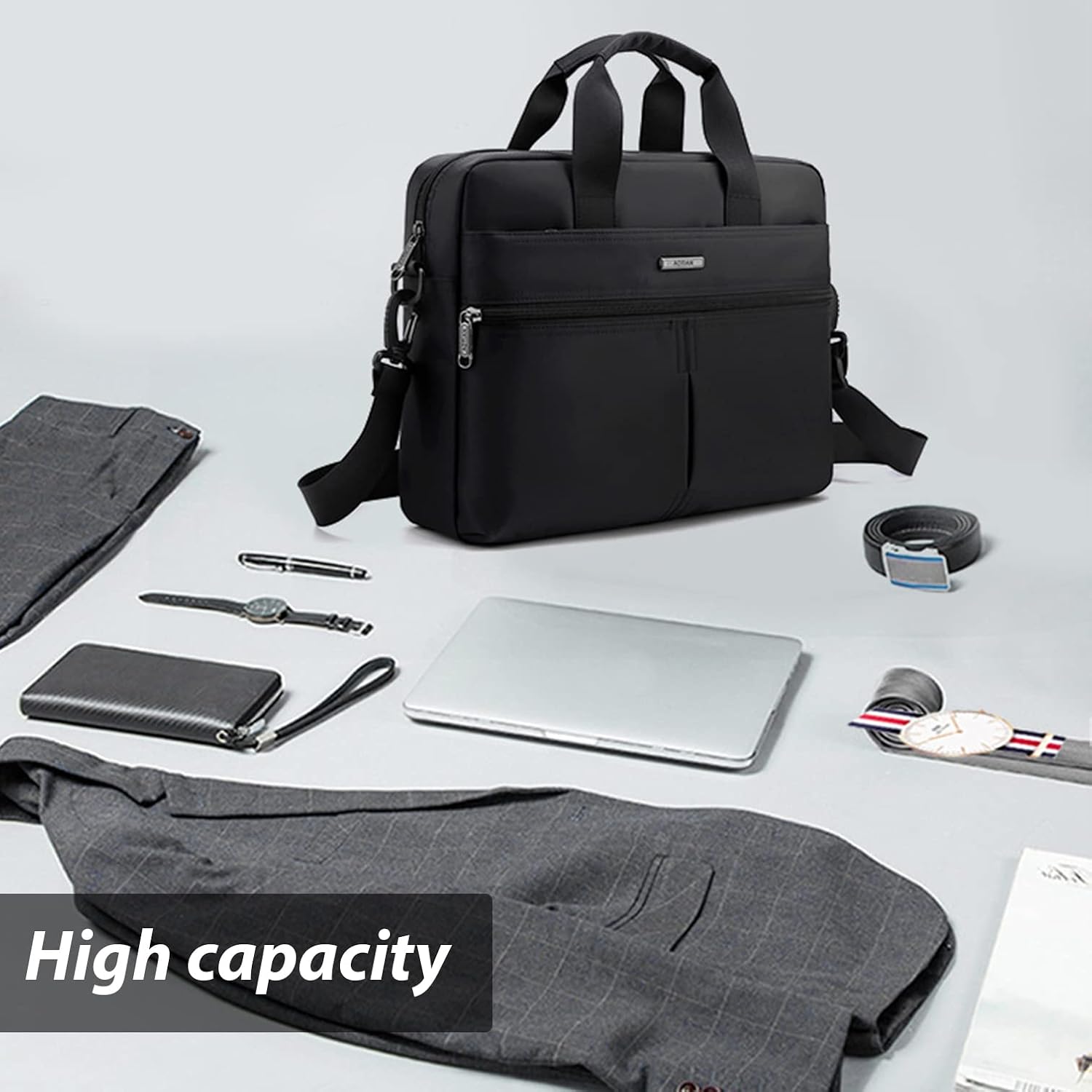 SPAHER Män Axelväska Portfölj Laptop Work Messenger Företag Vattentät Resväska för bärbar MacBook Air Bärbar dator 14 tum Svart
