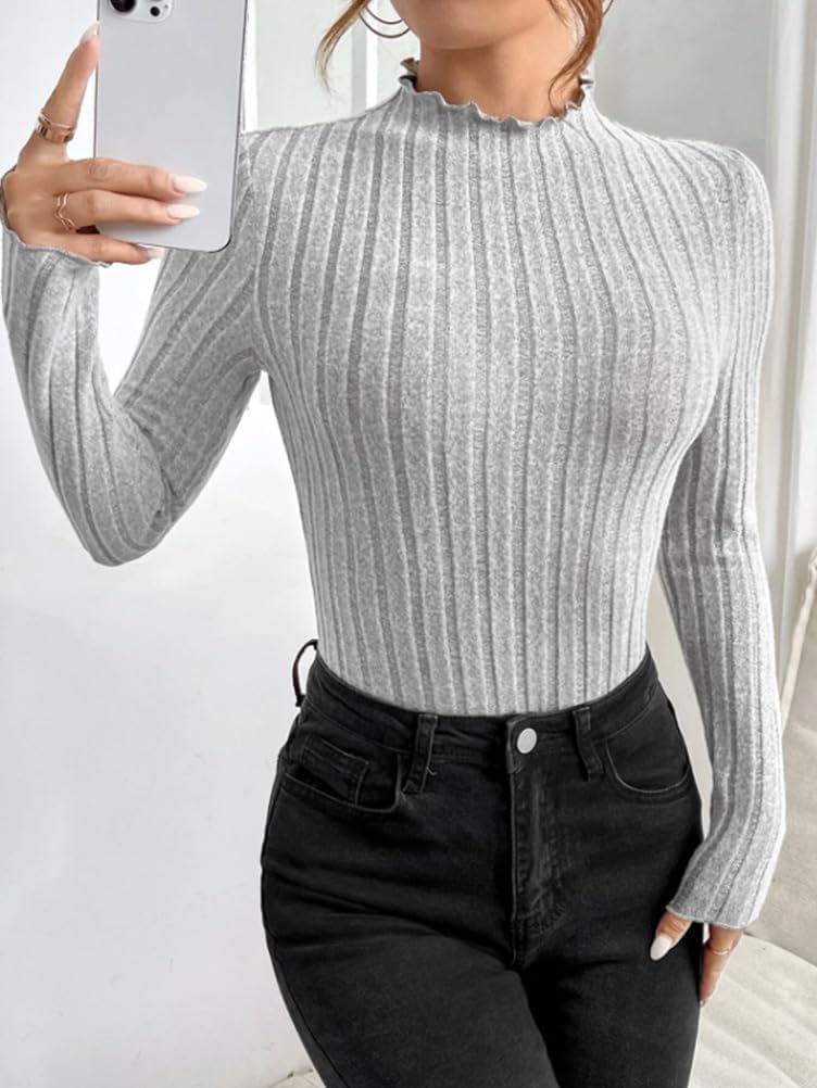 Generisk body damer långärmad elegant sexig basic stickad ribbad bodysuit jumpsuit tajt V-ringning polotröja dambody onepiece overall bodycon bodies bodysuit för kvinnor