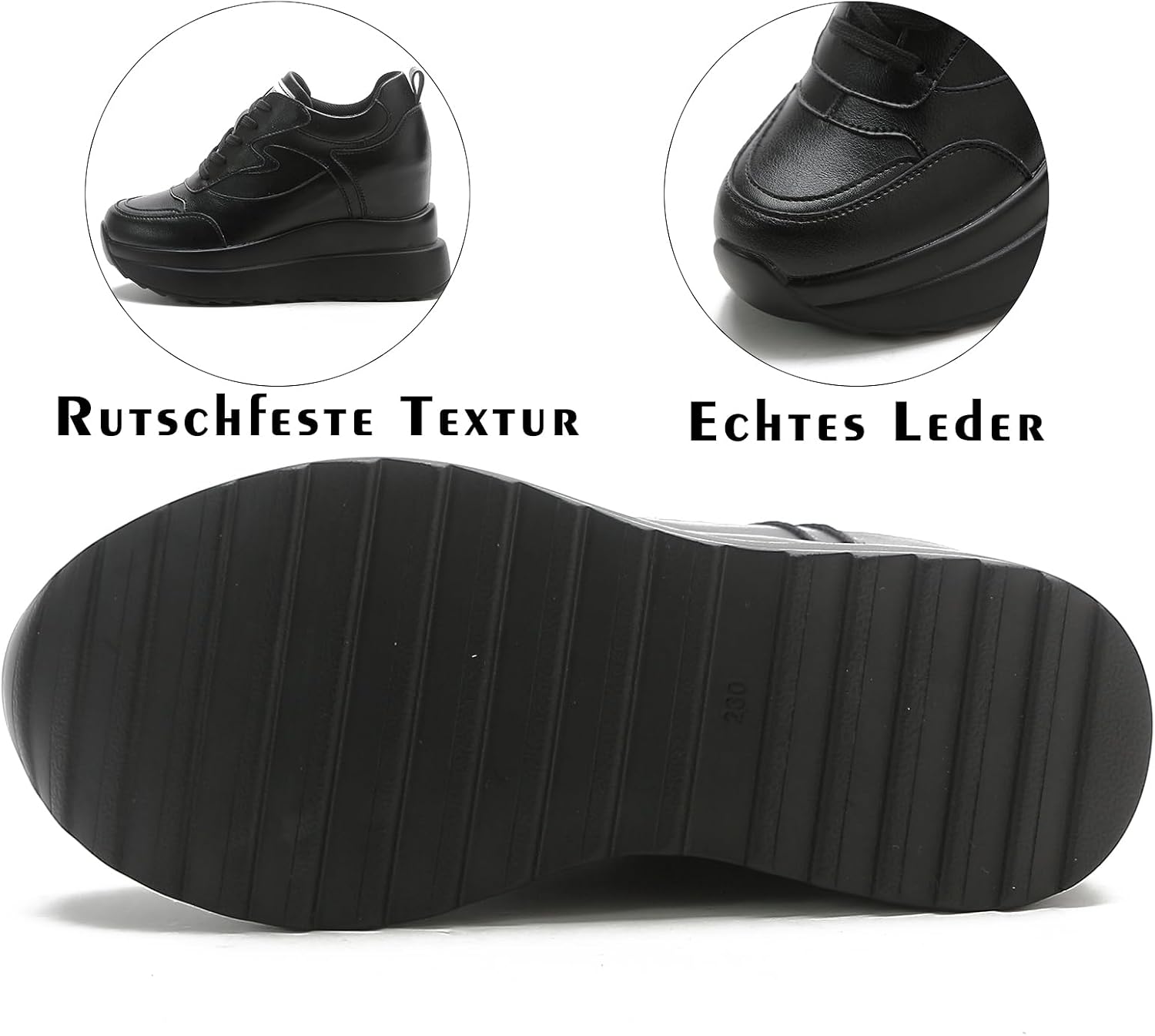 AONEGOLD Plattformssneakers med hög dold häl, kilsneakers, läderöverdel, mode snörningar, ökar 10 cm