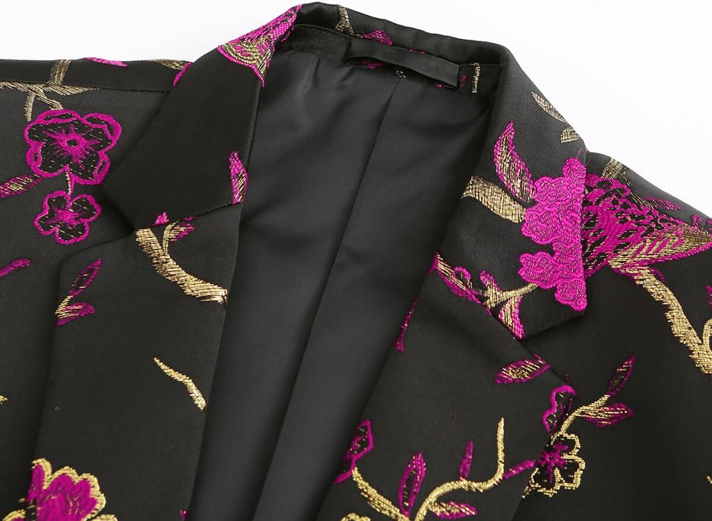 YOUTHUP Broderi blazer för män smal passform blommig kostym jacka snygg blommig smoking jackor