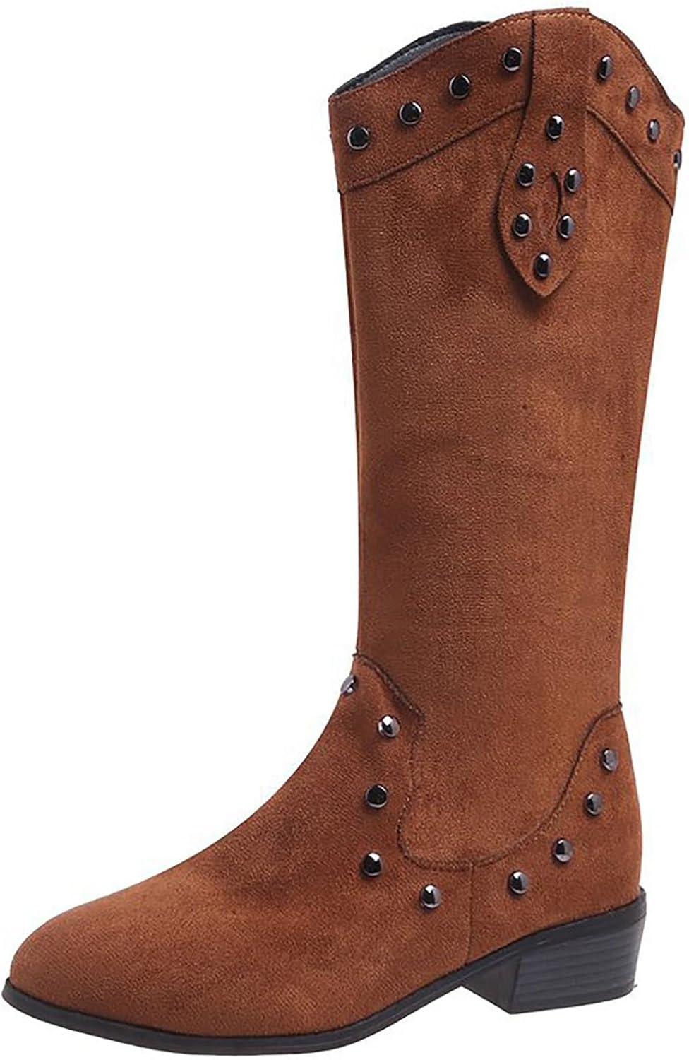 Generiska dam västerländska stövlar med klack, cowboystövlar dam medelstora höga vandringskängor med blockklack övergångsstövlar vintage halvstövlar western cowgirl stövlar slip-stövlar Chelsea