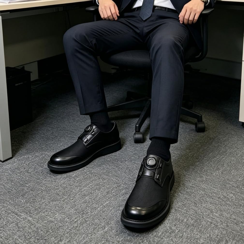 Herrskor slip-on casual affärsskor läder rund tå andningsbara oxfordskor för kontoret