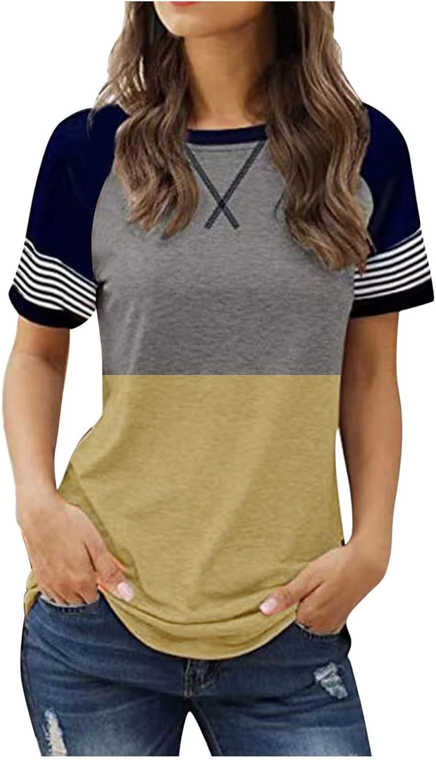 dam vardaglig tryckt rund hals kortärmad pullover t-shirt gul t-shirt dam