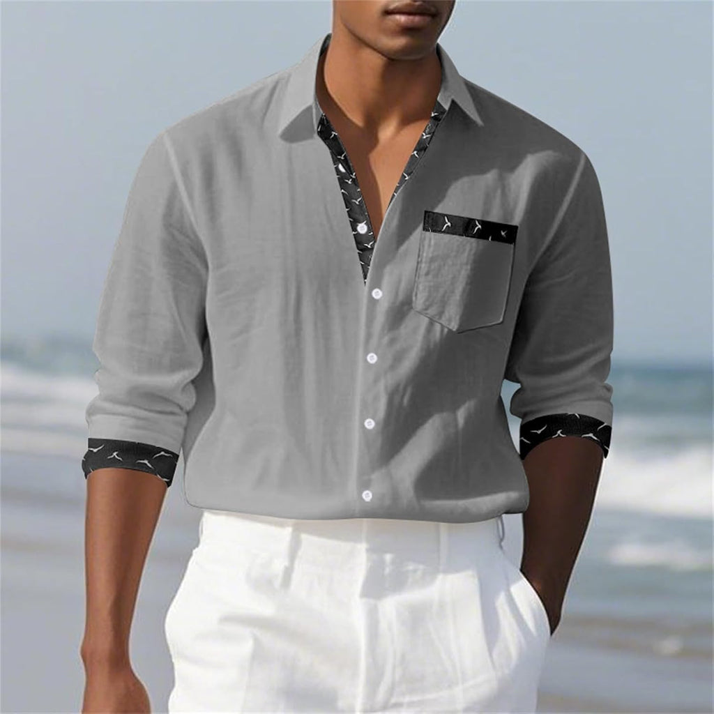 Herrskjorta linne hawaiiansk skjorta herr andningsbar skjorta långärmad chic skjorta överdimensionerad sommartopp med krage ledig minimalistisk baggy topp
