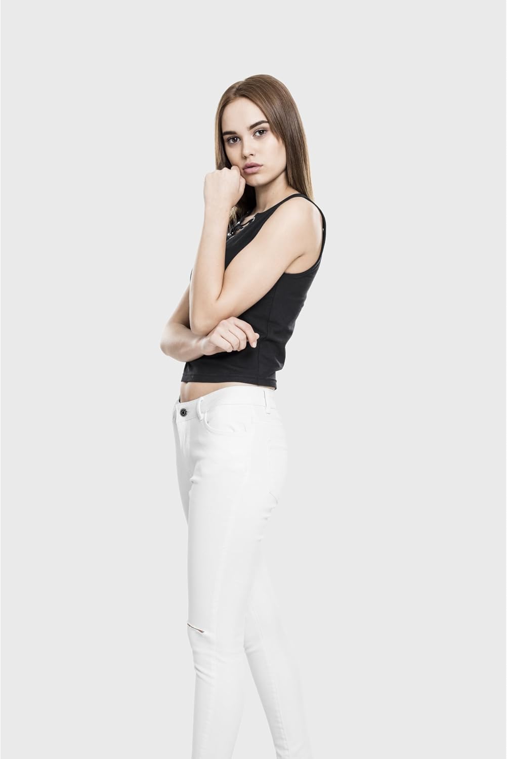 Urban Classics Dam Ladies Lace Up Cropped Top, svart, L