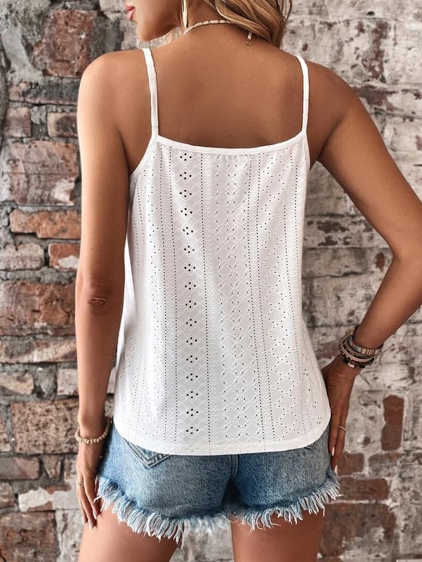 Haibang Chic och elegant sommarlinne dam camisole spets ärmlös spaghettiband topp sexig lös tröja ögla broderi camisole mode casual tanktoppar