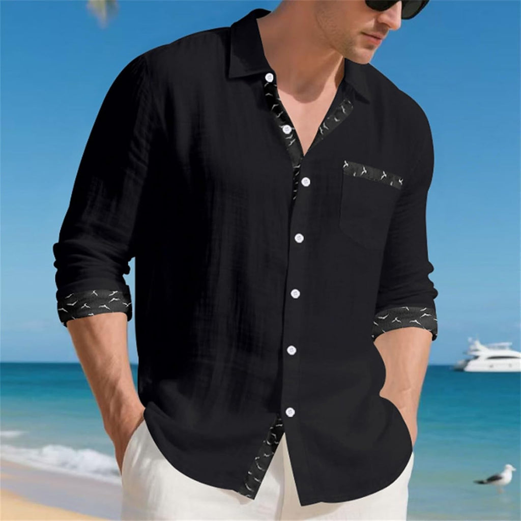 Herrskjorta linne hawaiiansk skjorta herr andningsbar skjorta långärmad chic skjorta överdimensionerad sommartopp med krage ledig minimalistisk baggy topp