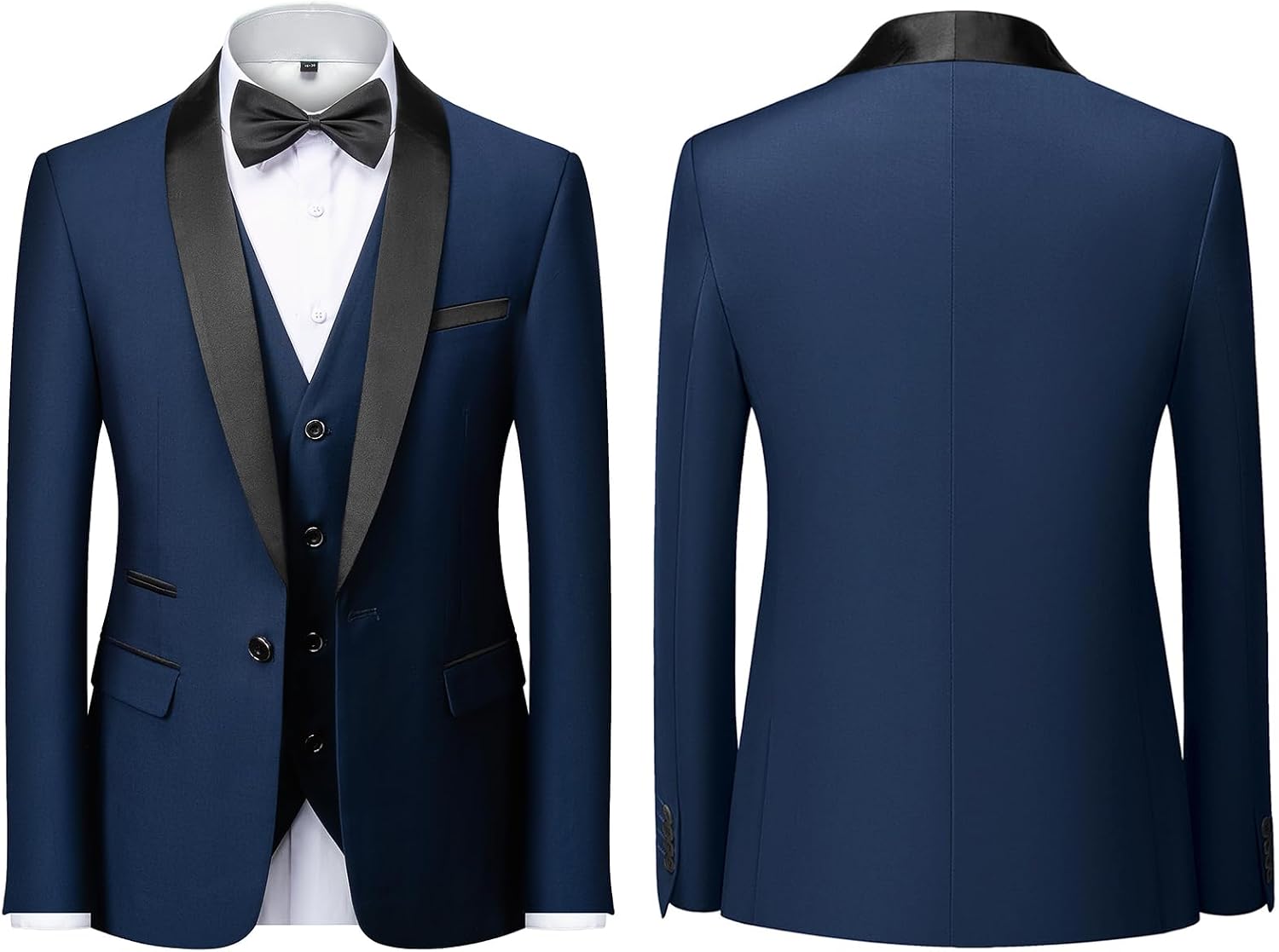 Herrar 3 stycken kostym slim fit en knapp halsduk revers för bröllop bal kavaj väst byxor set