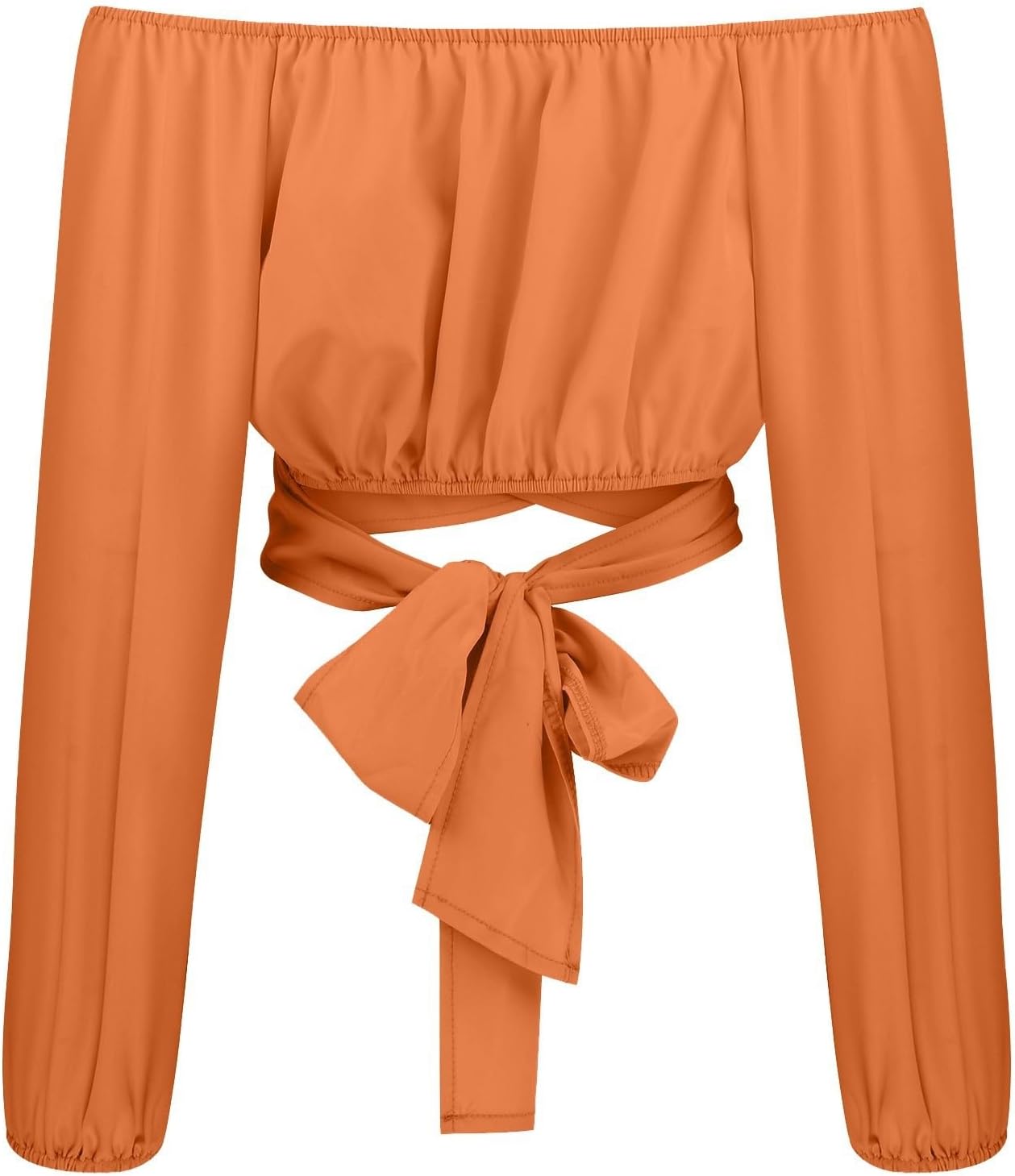 Off Shoulder Dam Crop Top Elegant Lanternärm Långärmad Rynkad Knytskärp Blus Sexy Shirt Semester Party Clubwear