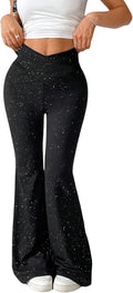SOLY HUX Festival outfit byxor dam stora storlekar byxor eleganta glitter utsvängda byxor hög midja festbyxor dansbyxor fritidsbyxor