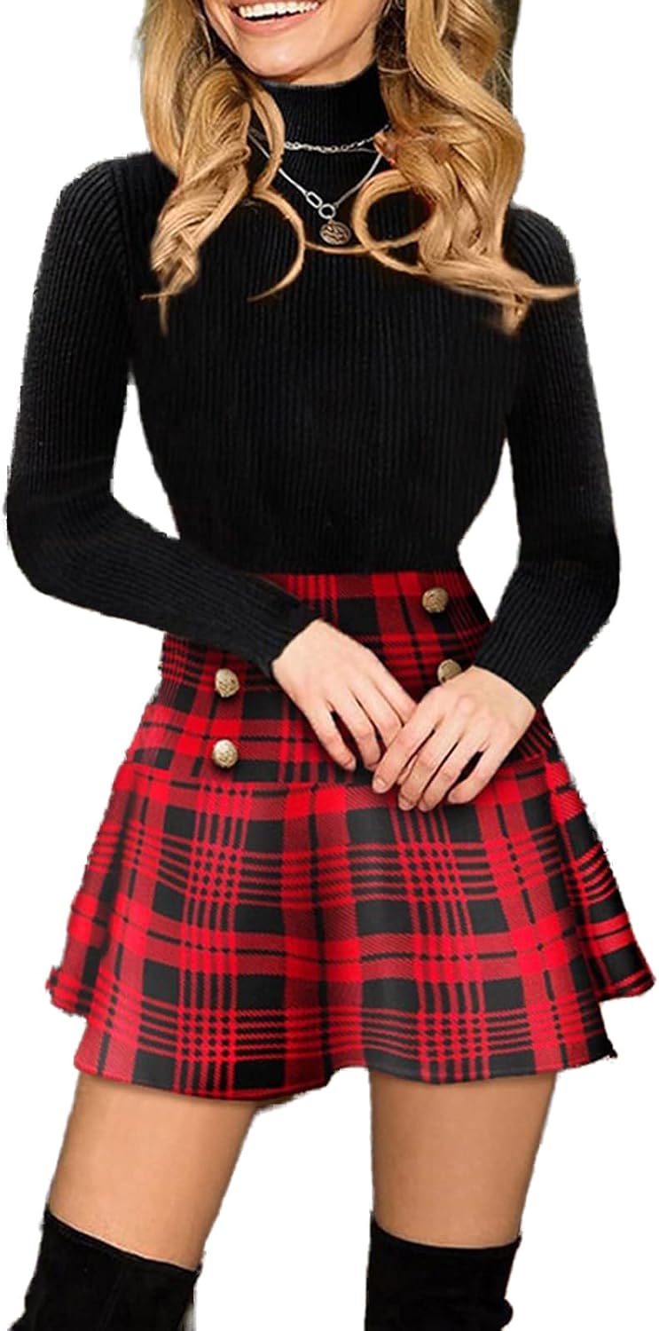 Leather Skirt plus Size Women Fashion Sexy Casual Lattice Printing A-line Mini Skirt Plaid Skirts