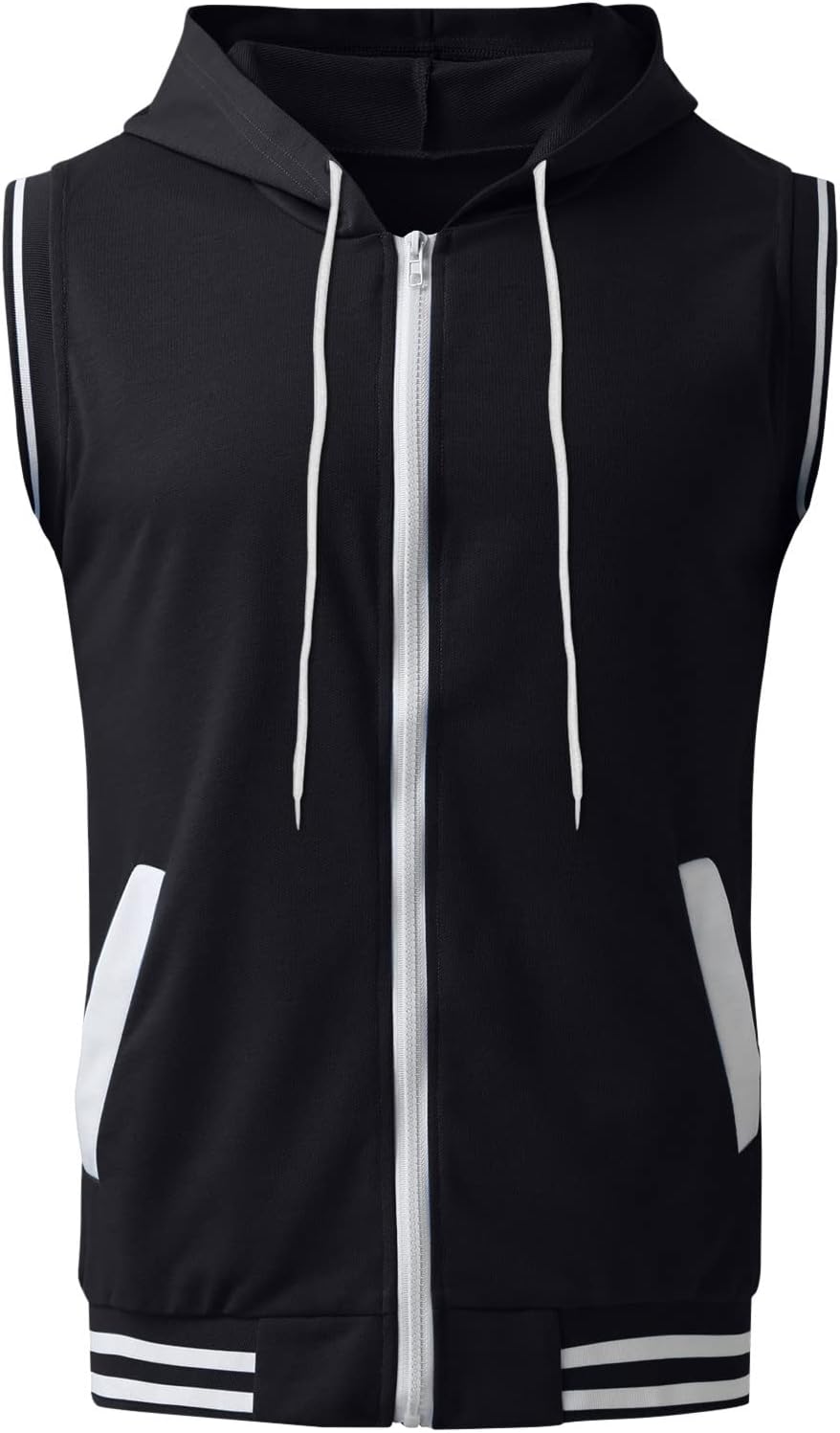 Sport huvjacka för män, tanktopp, huvtröja, gym, fitness, ärmlös huvtröja, muskelskjorta med dragkedja, ärmlös huvtröja för män med fickor, ledig tankskjorta med huva, sommarväst