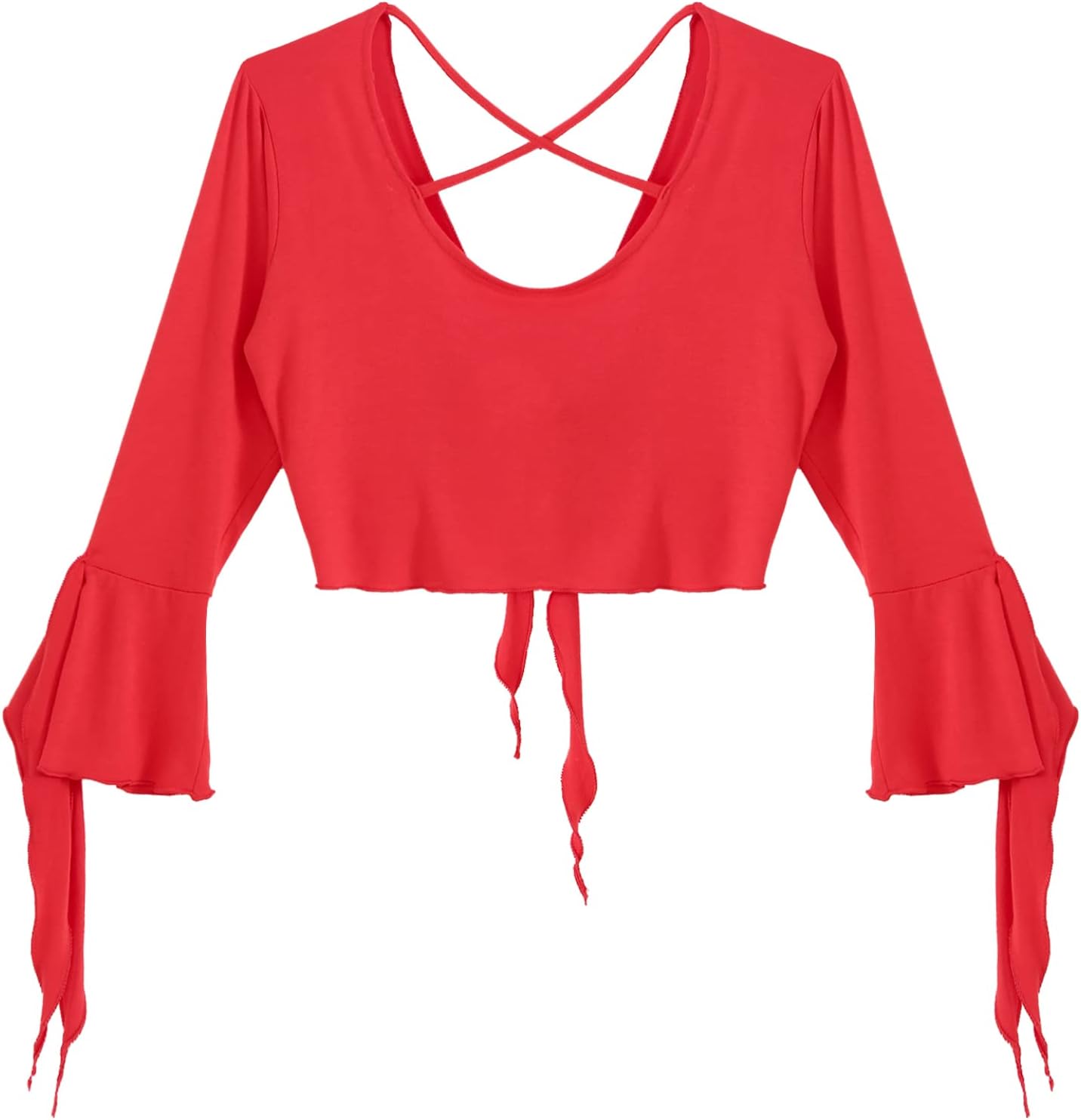 inlzdz Dam magdans topp 3/4 ärmar magfri blus topp cardigan med tofsar långärmad bolero Shrug topp rygglös crop top axeljacka festlig magdans kostym