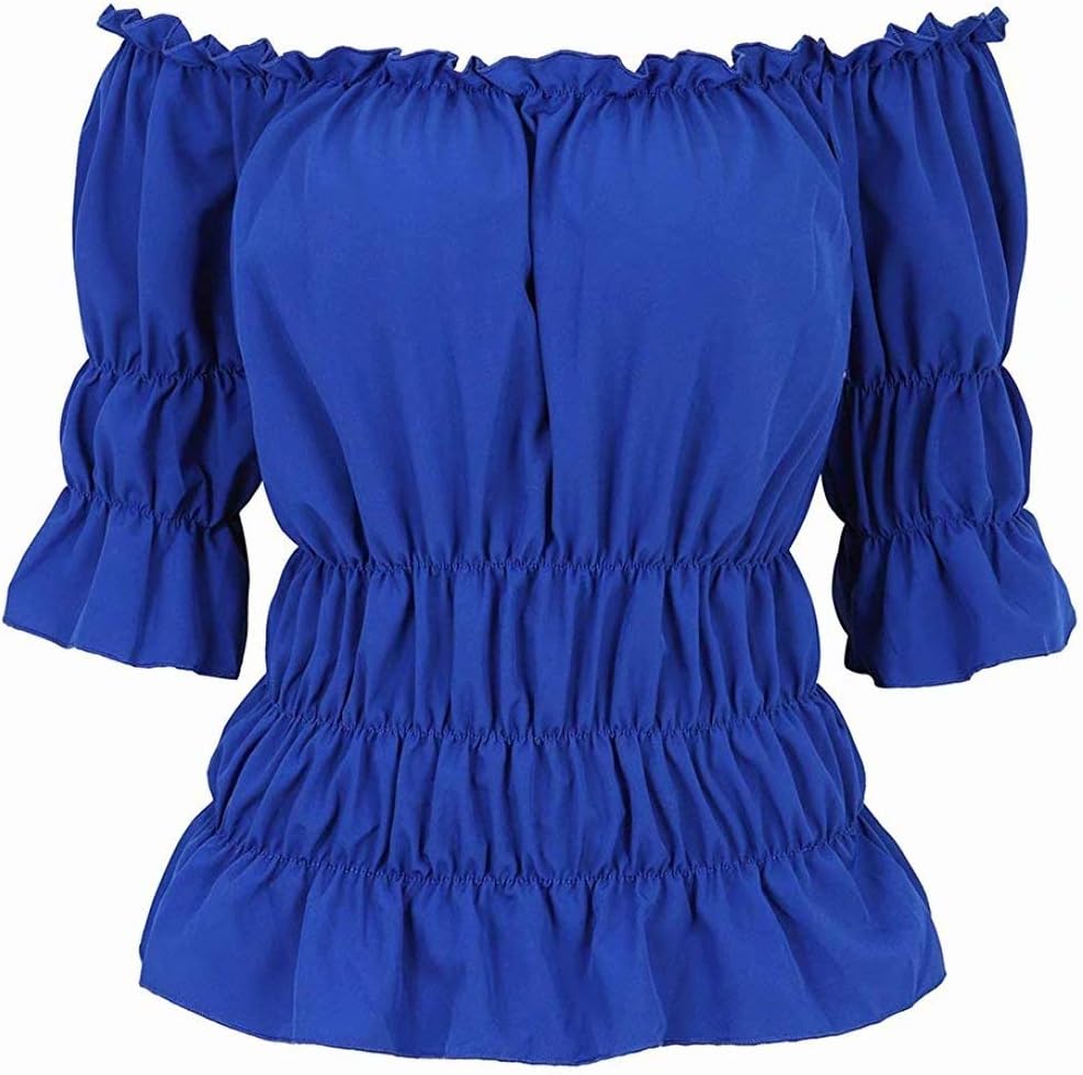 Blusar för kvinnor Off The Shoulder Renaissance Toppar Medeltida piratskjorta Gothic Smocked Boho kort ärm