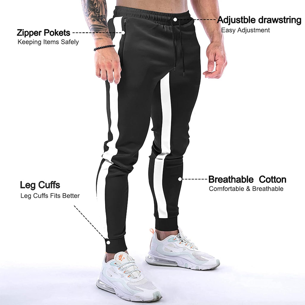 Suwangi Joggingbyxor för män, sportbyxor, byxor, randig design med dragkedjefickor