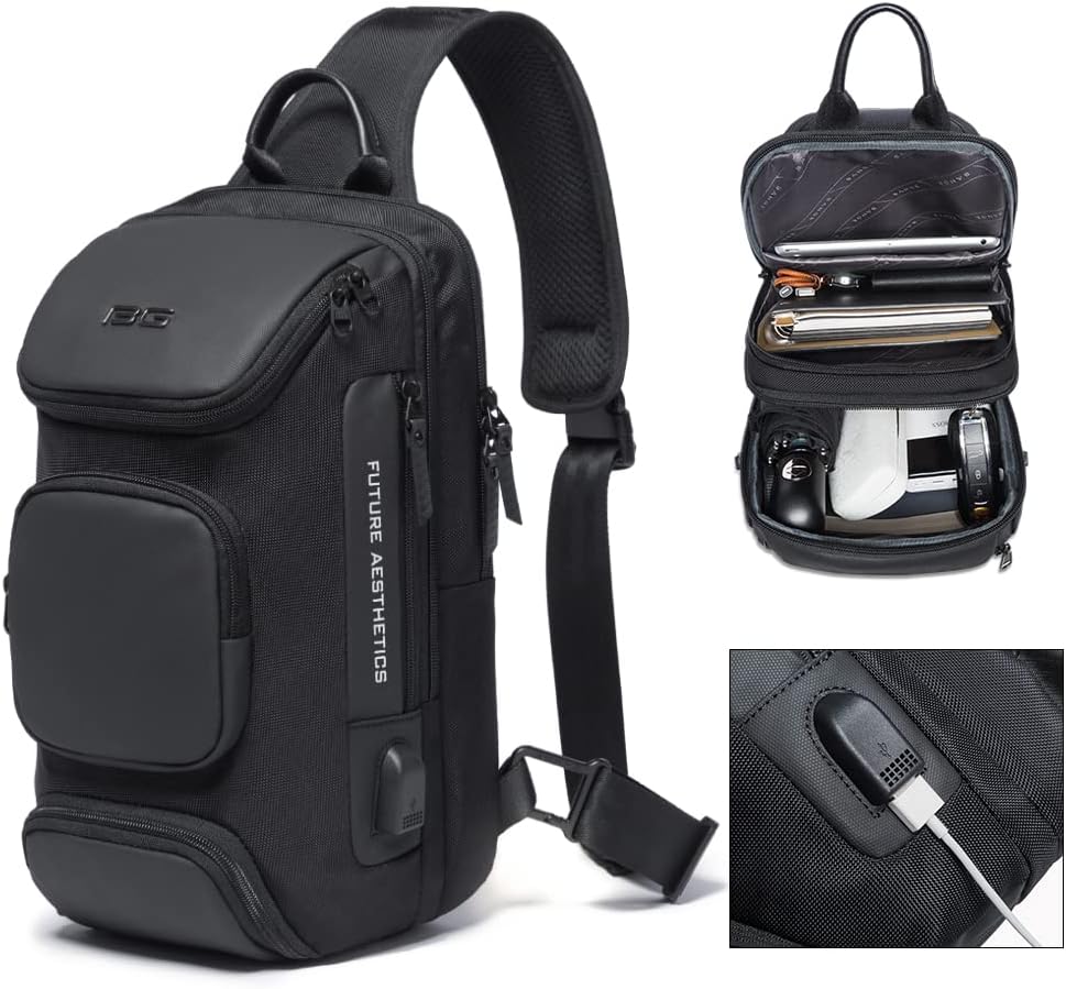 BANGE Axelväska, vattentät bröstväska för män, crossbody-ryggsäck för män, Svart, Without Lock, Hållbar