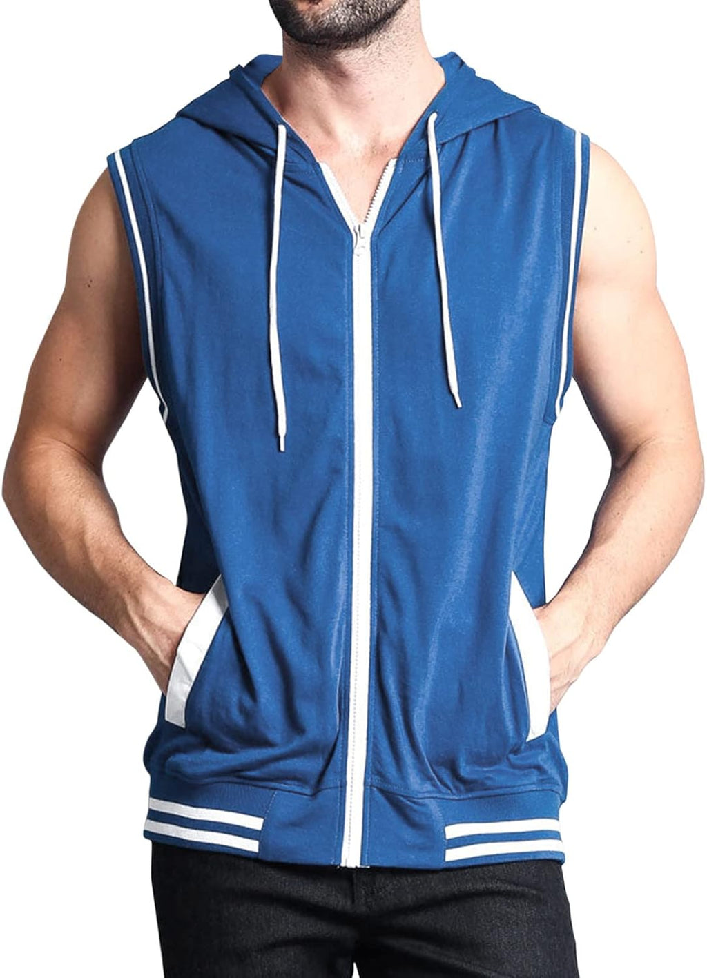 Sport huvjacka för män, tanktopp, huvtröja, gym, fitness, ärmlös huvtröja, muskelskjorta med dragkedja, ärmlös huvtröja för män med fickor, ledig tankskjorta med huva, sommarväst
