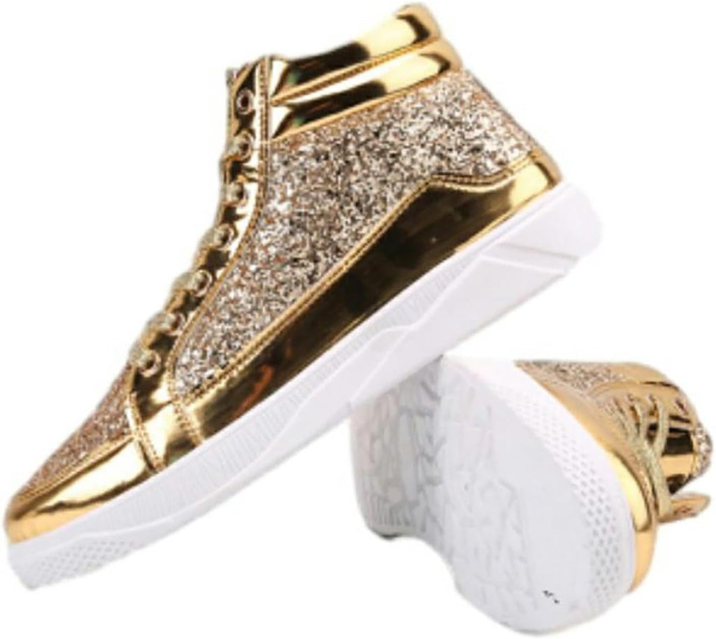 Skor herr glitter guld, paljetter sneakers herr sneakers hög topp fritidsskor glänsande promenadskor med tjock sula paljettskor karneval skateboardskor mode herrstövlar