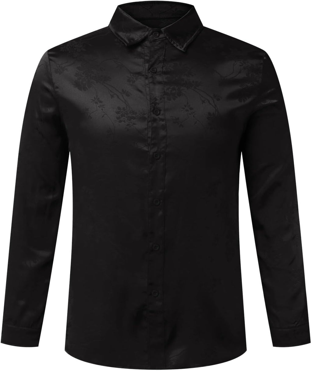 Herr lyx satinklänning skjortor glänsande siden som långärmad button down skjortor casual normal passform bröllop fest avslutningsbal toppar paljetter skjorta män