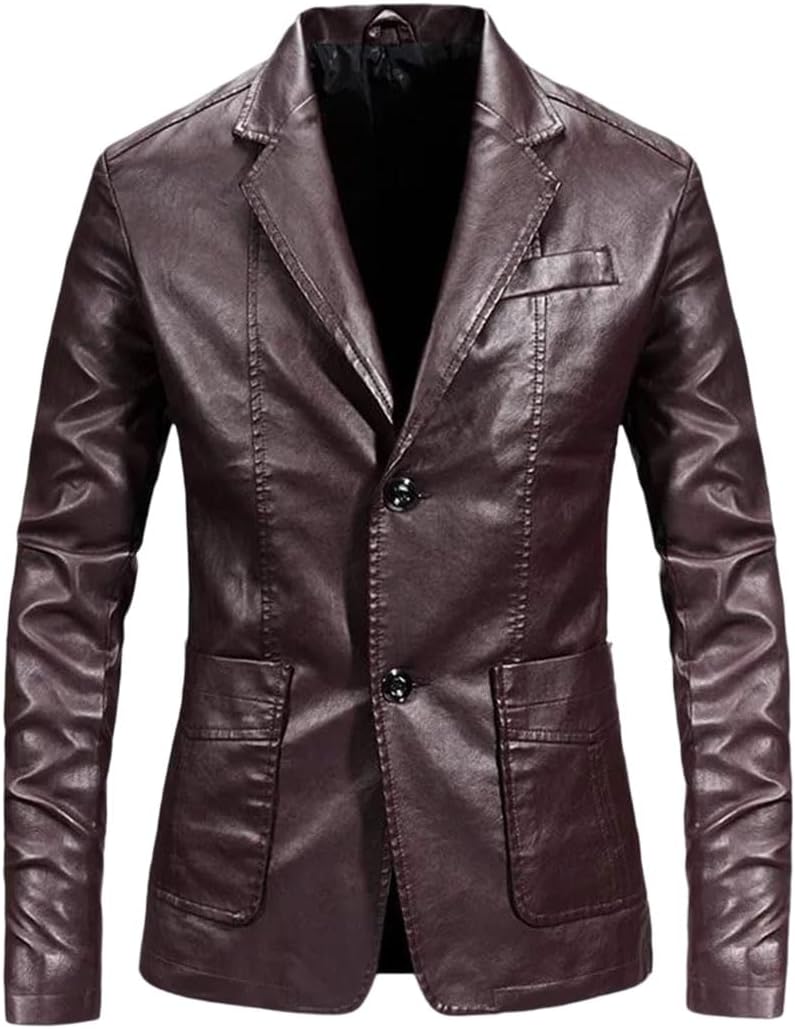 Bollrllr Män PU läderjacka business casual blazer smal passform kostym kappa vår