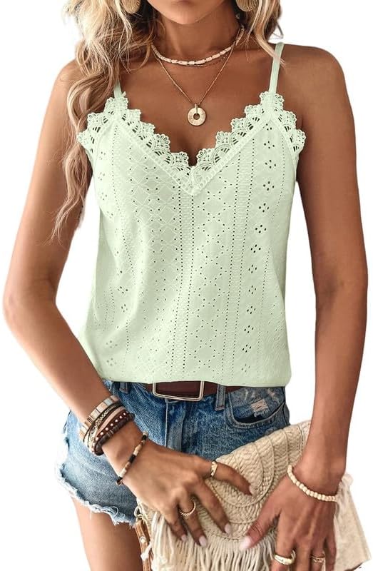 Haibang Chic och elegant sommarlinne dam camisole spets ärmlös spaghettiband topp sexig lös tröja ögla broderi camisole mode casual tanktoppar