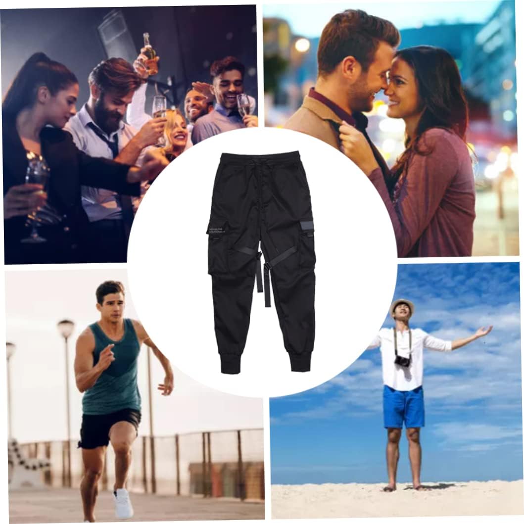 Herrbyxor cargobyxor haremsbyxor overaller hiphop punk joggingbyxor sport för män pojkar svart S.