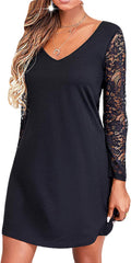 Dammaxiklänning 2026 fest plus size långärmad spets leopard solid v-ringad nattklubb enkel sommar strand