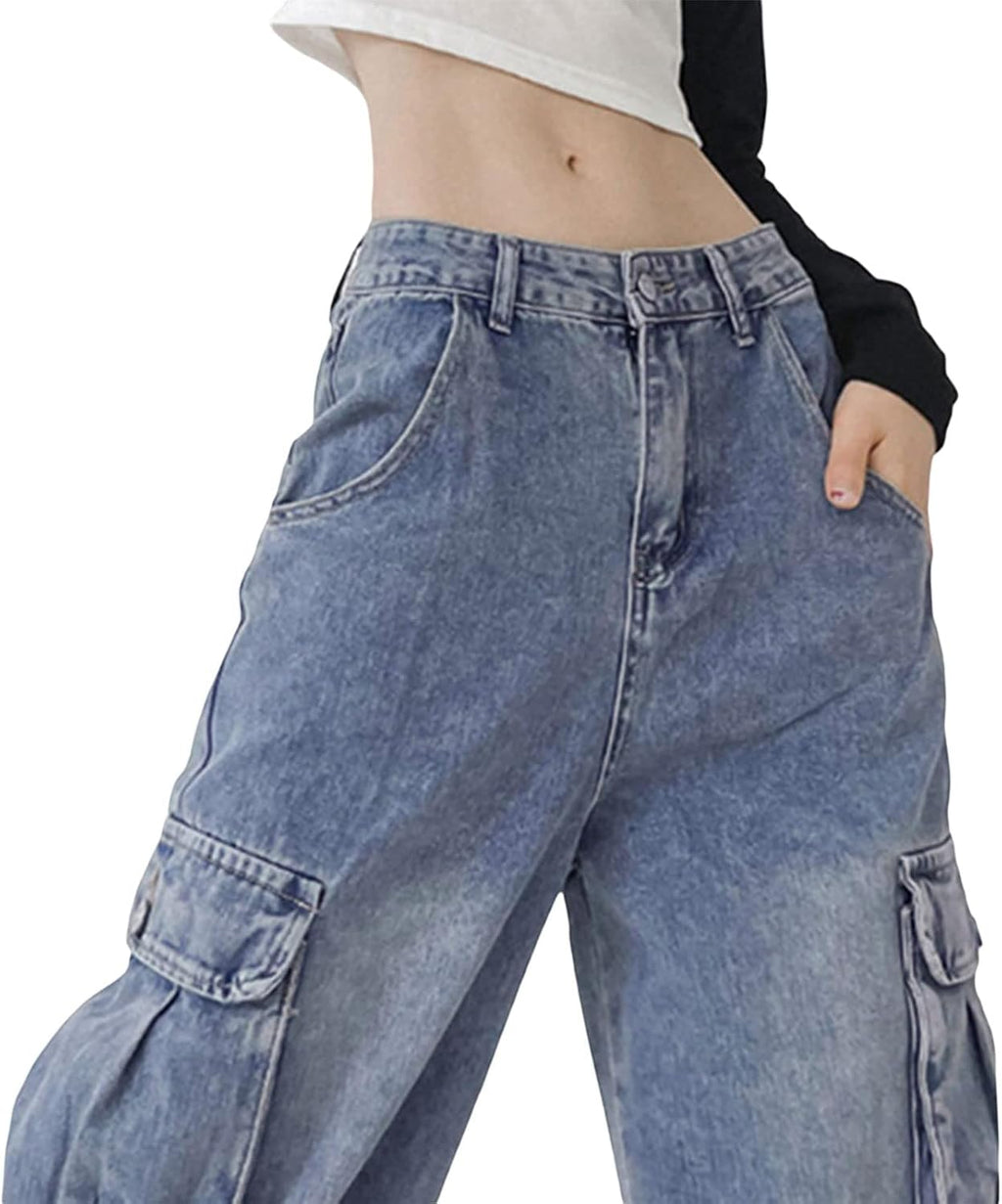 Kvinnor Y2k-jeans, gothstil, byxor i punkig emostil, säckiga, utsvängda jeans, breda ben, Harajuku grunge-byxor, hiphop-kläder