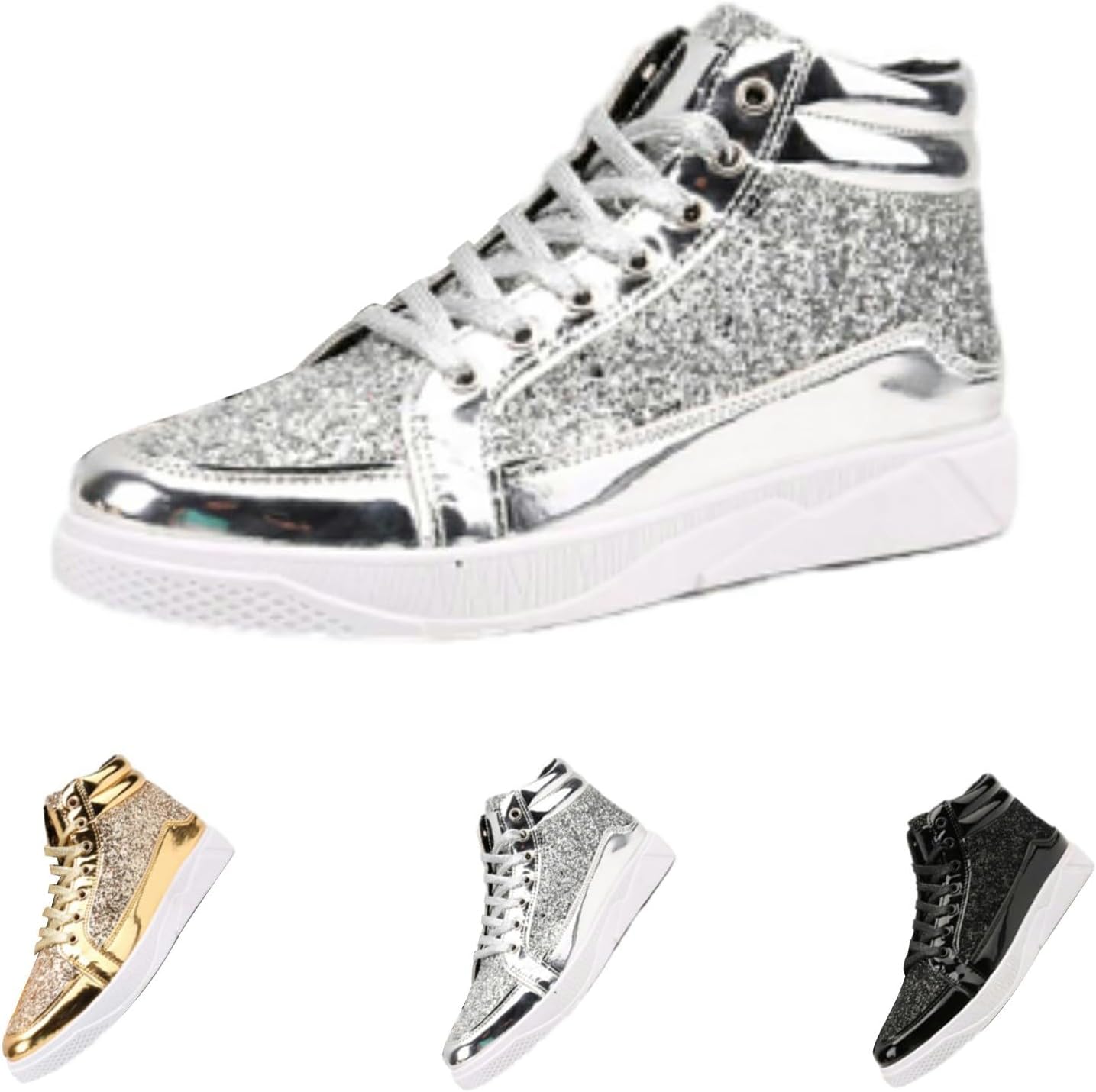 Skor herr glitter guld, paljetter sneakers herr sneakers hög topp fritidsskor glänsande promenadskor med tjock sula paljettskor karneval skateboardskor mode herrstövlar