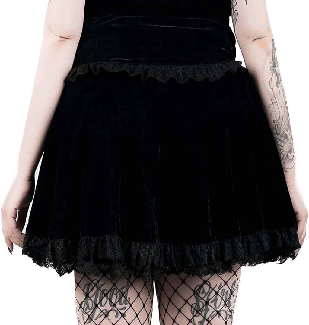 SEAUR Gotisk kjol dam, svart, kort, punk minikjol, steampunk, kjol, cosplay, party, klubb, slitage, hög midja, A-linje, spets, veckad kjol – S, M, L, XL