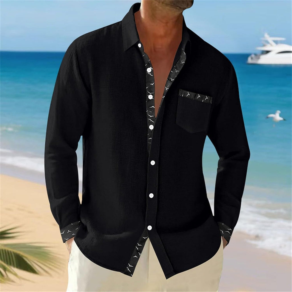 Herrskjorta linne hawaiiansk skjorta herr andningsbar skjorta långärmad chic skjorta överdimensionerad sommartopp med krage ledig minimalistisk baggy topp